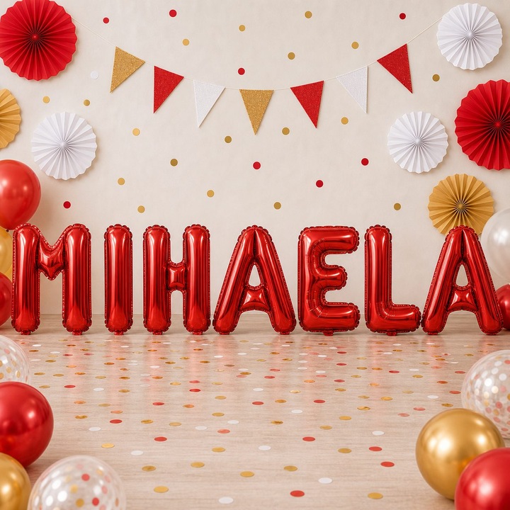 Метализирани фолиеви балони, Flippy, Комплект MIHAELA, Хелий или Въздух, Включена сламка, 40 см, Червен