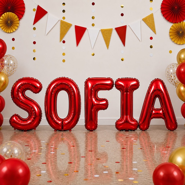 Метализирани фолиеви балони, Flippy, Комплект SOFIA, Хелий или Въздух, Включена сламка, 40 см, Червен