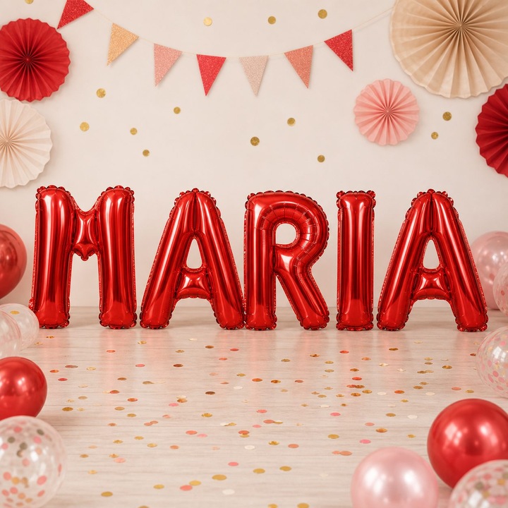 Метализирани фолиеви балони, Flippy, Комплект MARIA, Хелий или Въздух, Включена сламка, 40 см, Червен