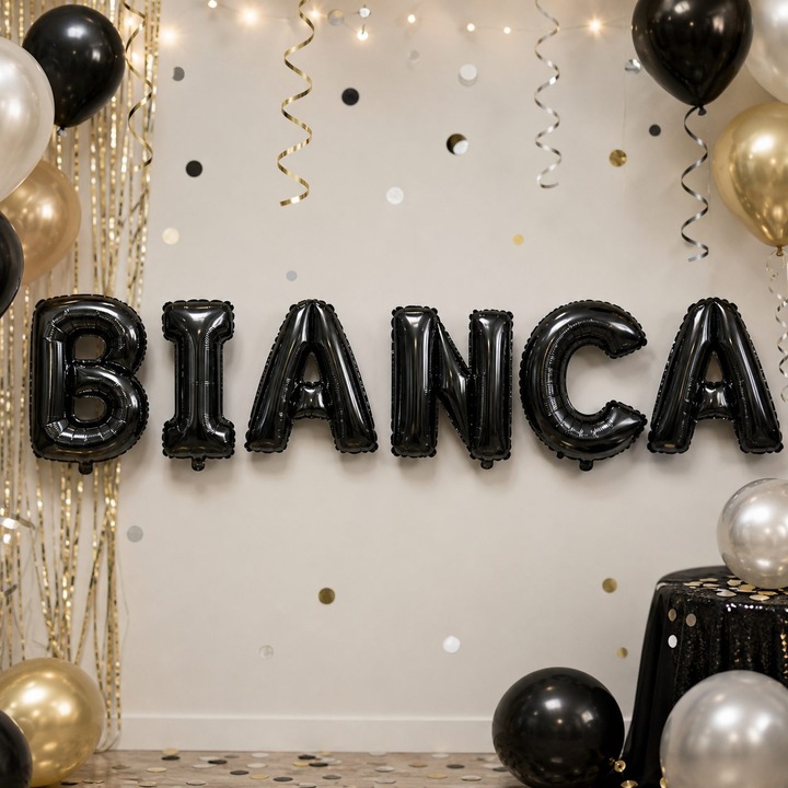 Метализирани фолиеви балони, Flippy, Комплект BIANCA, Хелий или Въздух, Включена сламка, 40 см, Черен