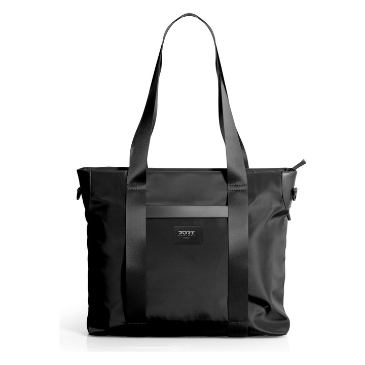 PORT DESIGNS, ökológiai anyagból készült tote táska, 16'' laptop kompatibilis, hosszú pántokkal, Muse, fekete, 16''