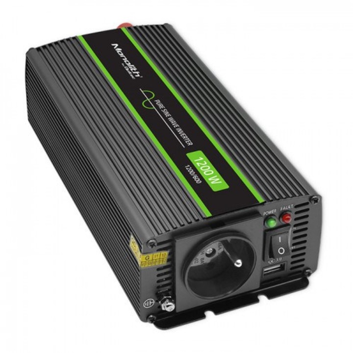 Invertor auto Qoltec Monolith 600W 1200W 24V la 30V sinus pur