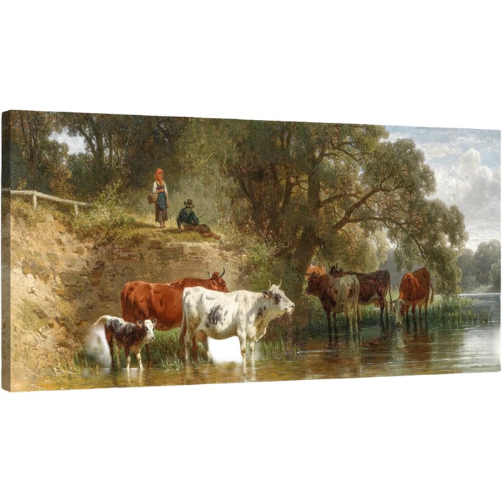 Vászonkép, mhartk66, falu a folyó mellett, 50 x 100 cm, HD nyomtatás, fakeret, fekvő, akasztásra kész, modern, rusztikus