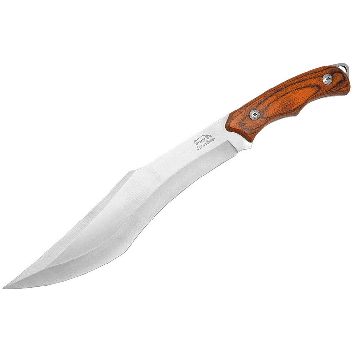 BSH Adventure kemping, vadász és túlélő kés, fix Recurve Bowie penge 25 cm, kés hossza 38 cm, 440 rozsdamentes acél, ergonomikus fa markolat, Cordura tok, bushcraft és outdoor használatra