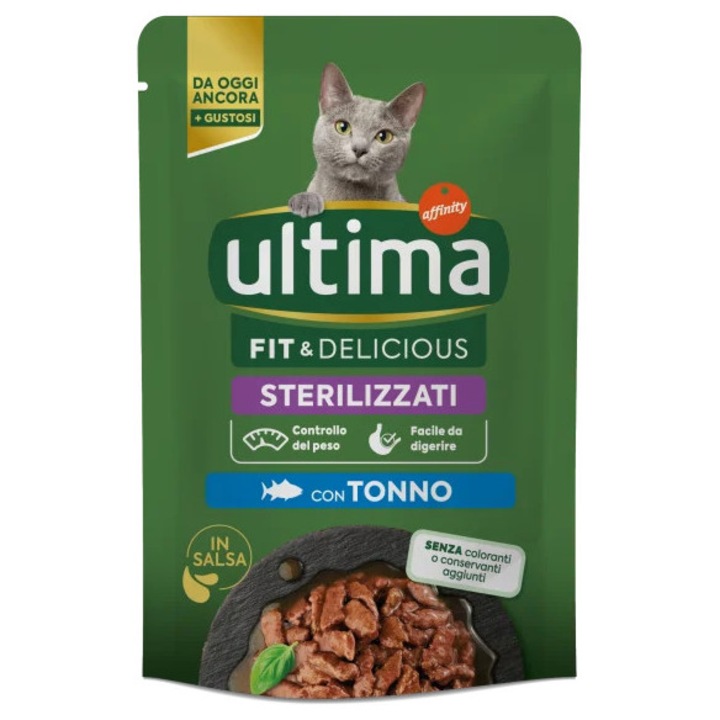 Hrana umeda pentru pisici adulte sterilizate ULTIMA CAT, cu ton, 85G
