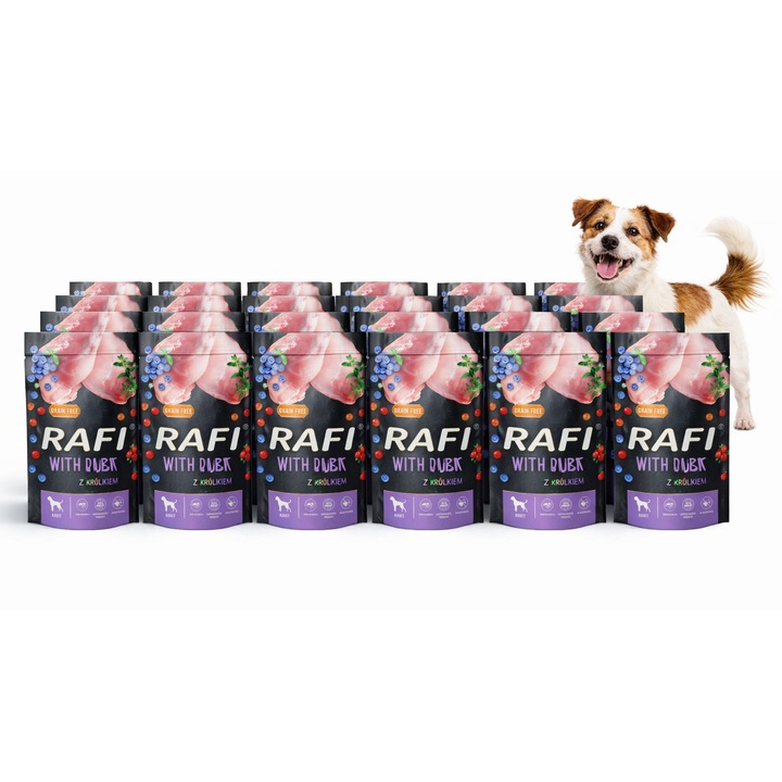 Hrana umeda pentru caini RAFI cu iepure, plicuri 24x500 g, set 24 plicuri, iepure
