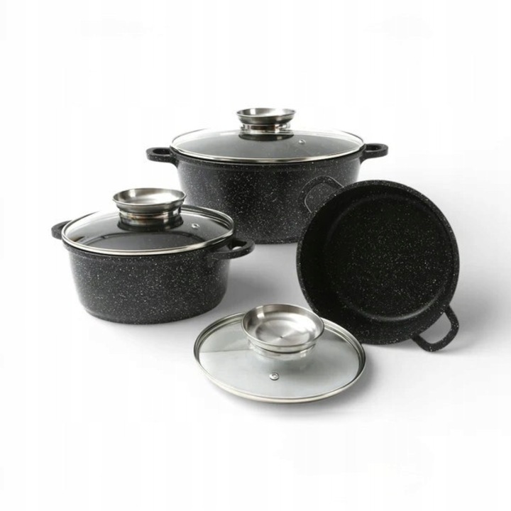 Oale si cratite, Masterpan, Set De Oale Marmorate, 6 Piese, Pentru Aragaz Si Plita Cu Inductie