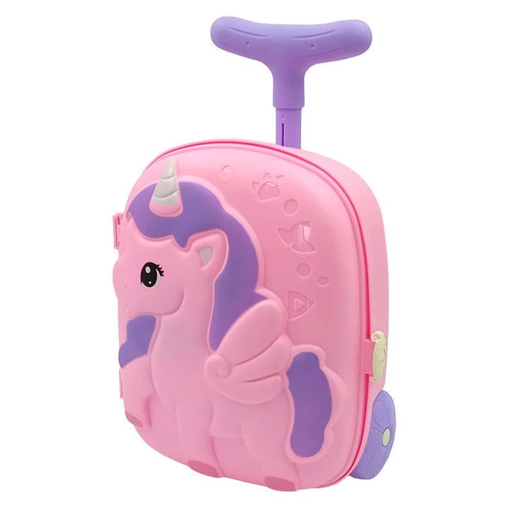 Set jucarii de plaja Kids, valiza de joaca cu moara de apa functionala si set pentru nisip cu lopata, grebla si forme, roz/mov, 1 buc