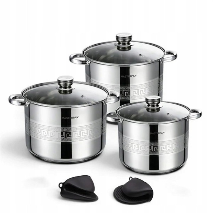 Magas edény fedővel, Masterpan, Acél Edénykészlet – 3 Edény Fedéllel, Indukciós
