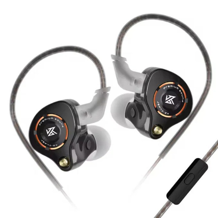 Casti KZ Eldar, Monitor intraauricular, HiFi cu un singur driver dinamic 10MM, cablu detasabil cu Microfon HD, Negru