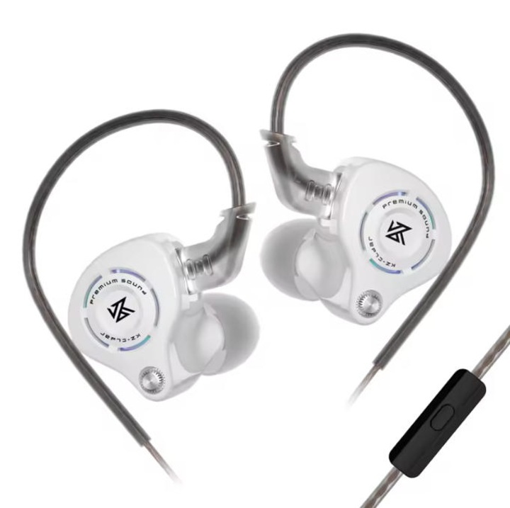 Casti KZ Eldar, Monitor intraauricular, HiFi cu un singur driver dinamic 10MM, cablu detasabil cu Microfon HD, Alb