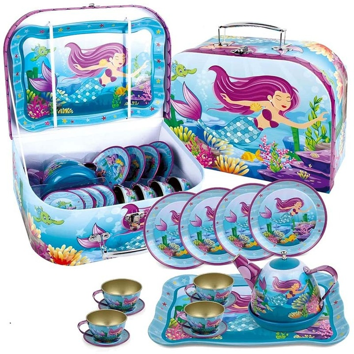 Set de Ceai pentru Copii Sirena, Metal si Plastic, de la 3 Ani, Multicolor