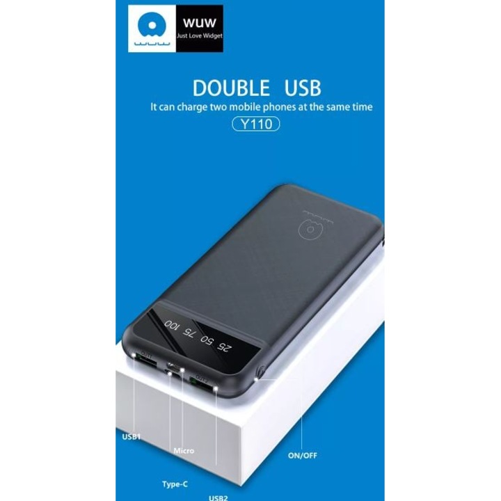 WUW-Y110 USB-C 2A POWER BANK – 10 000MAH – Fekete Digital One LSSS03714 – 1088243, USB-C, 2A, 000MAH