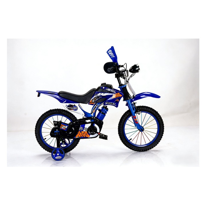 Super Moto 16" Детски Велосипед – Мотокрос дизайн, със спомагателни колела в син цвят