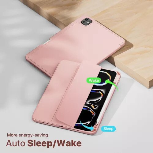 Husa pentru iPad Pro 11 inch (M4 a 5-a generatie 2024) cu suport pentru creion trezire/dormire automata suport pentru incarcarea