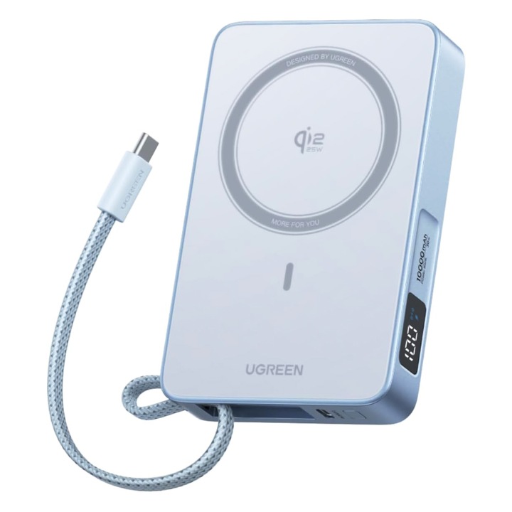 Външна батерия Power Bank, Ugreen, 10000 mAh, 25W, Wireless, Синя