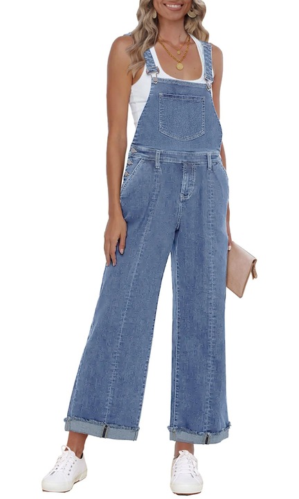 Salopeta Dama, Roskiky, Croiala Lejera Si Confortabila, Material Denim Cu Elasticitate, Buzunare Multiple, Albastru, XL