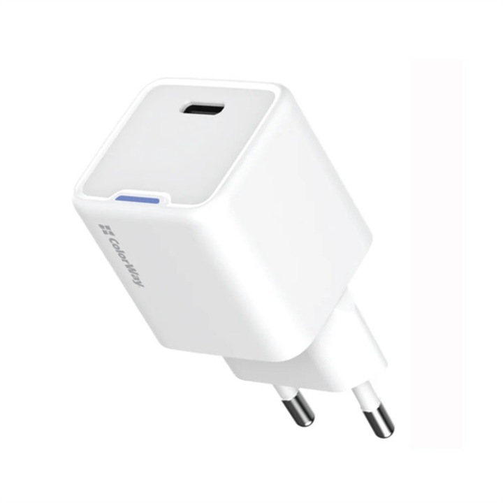 COLORWAY AC töltő adapter, CW-CHS059PD-WT, GaN Mini 20W PD Port PPS USB-C