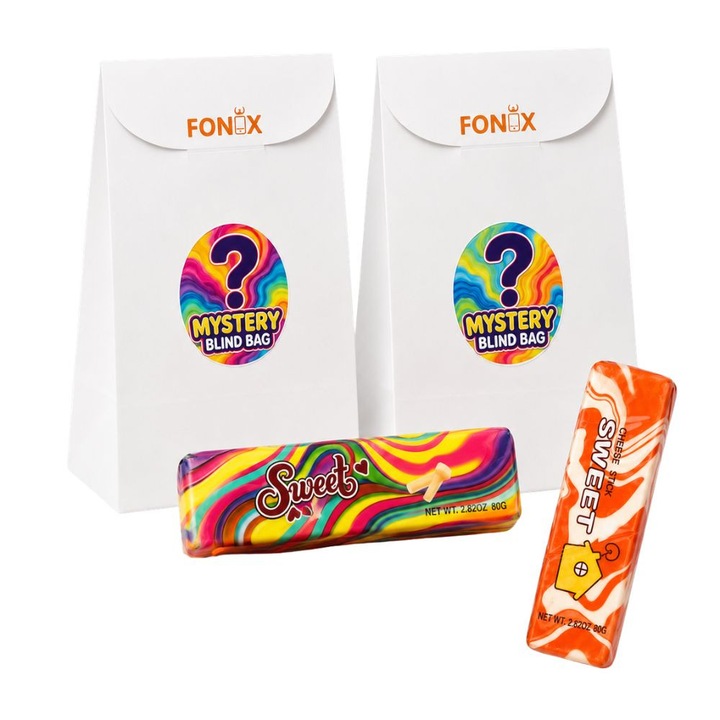 Комплект от 2 мистериозни торбички FONIX със Squishy Butter Marble, антистрес играчка Slow Rising от PU, изненадващ модел, ултра мека и фина текстура, приятен аромат, Fidget Toy за деца и възрастни, релаксиращ подарък, антистрес, 13 см, Mistery Color