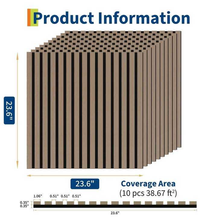 Panouri acustice 3D din lemn, Panouri de perete, Set 10 bucati, grosime 9×9 mm, MDF, fonoabsorbante, reduc zgomotul, montaj usor
