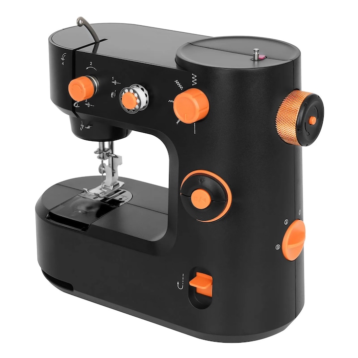 Varrógép, Mini elektromos asztali, AC EU csatlakozóval, Lockstitch típusú öltés, 290±30 öltés/perc, Pedál 1,5 m, 26,5×13×22,5 cm, Fekete
