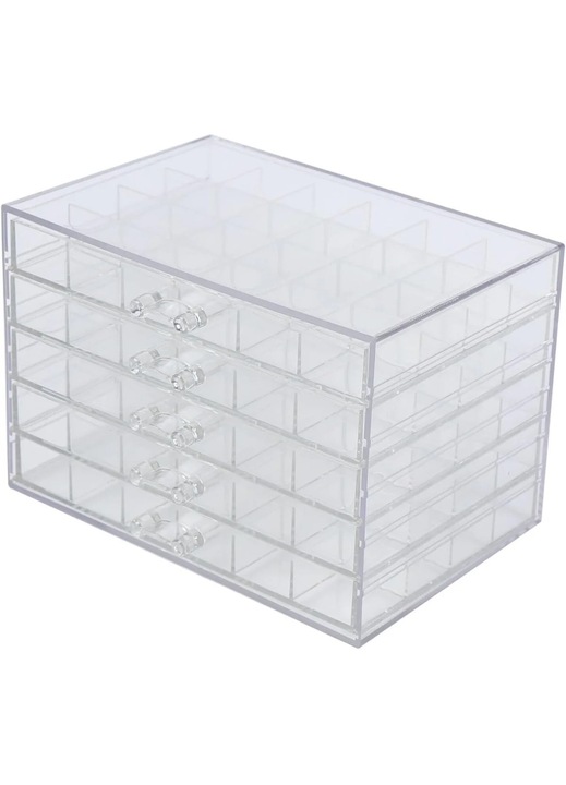 Cutie de bijuterii, Organizator bijuterii, 5 straturi, 120 compartimente, Sertare cu extragere, Pentru inele, cercei, coliere, 21, 5×14, 5×15 cm, Transparent