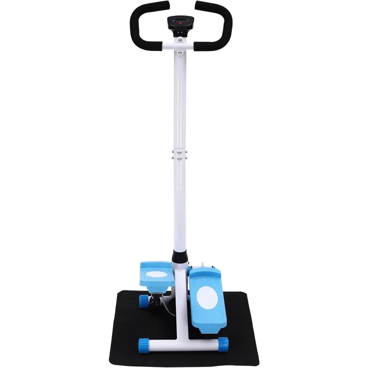 Stepper fitness, Stepper hidraulic, Cu bara de sprijin, Benzi de rezistenta 90 cm, Sarcina maxima 150 kg, Dimensiuni 29×39×110 cm, Albastru-alb