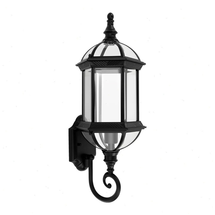 Aplica de exterior, Soclu E27, IP45 rezistenta la apa, Tensiune 24–240V, Bec neinclus, Max 40W bec incandescent, 12–36W LED, Negru