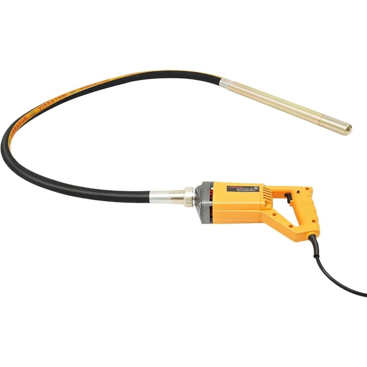 Betonvibrátor, Kézi, 1300 W, 4300 ford./perc, Hajlékony tengely 2 m x 35 mm, 220 V EU, Tiszta réz motor, Sárga