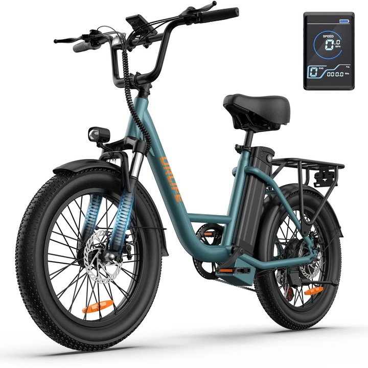 Bicicleta electrica E-bike, E20, Baterie litiu 48 V, Motor fara perii 200–250 W, Autonomie >60 km, Max 25 km/h, Roti 50, 8 cm, Cadru din otel, Verde