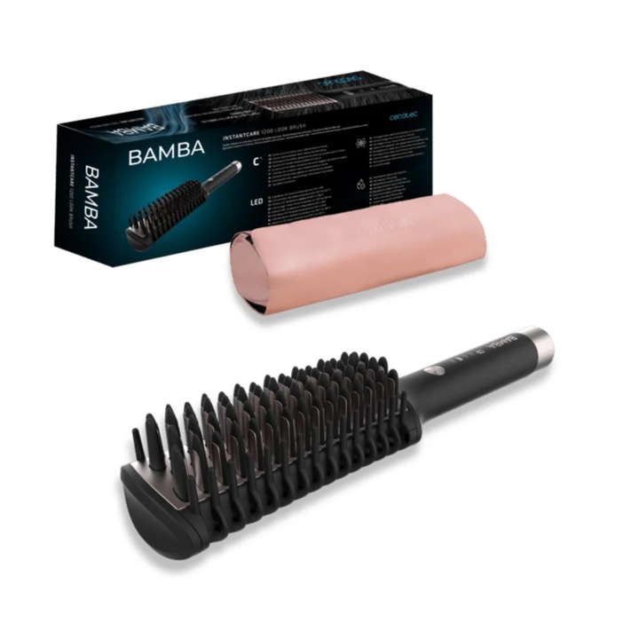 Cecotec Bamba InstantCare 1200 Look Brush elektromos hajegyenesítő és -formázó kefe, ionos technológia, kerámia és turmalin, hordtáska mellékelve, fekete