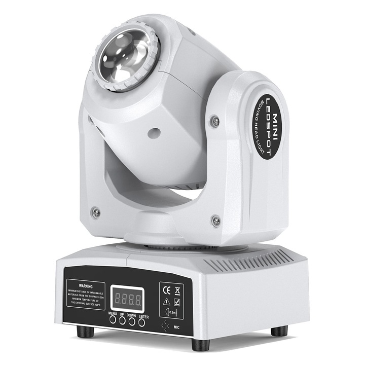 LED Moving Head Прожектор за сцена, ZQ02002, 120W, RGBW, 8 Цвята + 8 Гобо, DMX512, Гласов контрол, ЕС щепсел 90–240V
