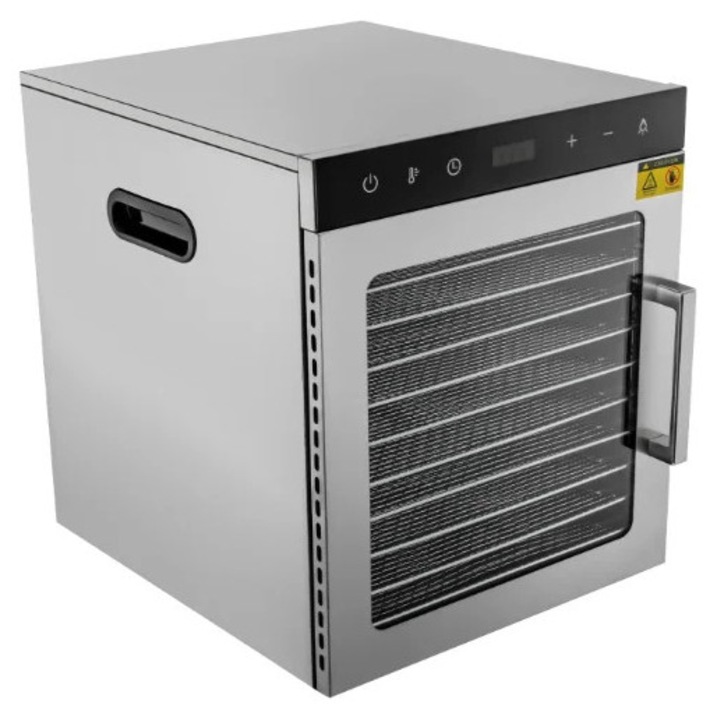 Deshidrator alimente, Uscator de alimente, 800W, 10 tavi, Temperatura 30–90°C, Temporizator 0, 5–24 h, Otel inoxidabil, 220V, Argintiu