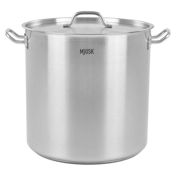 Oala inox profesionala cu capac, MJUSK, 50, 3L, 40 cm, otel inoxidabil, fund triplu, oala horeca pentru restaurante, rezistenta la utilizare intensa, inox