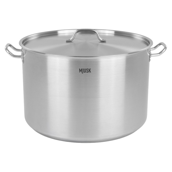 Oala mare profesionala inox cu capac, MJUSK, 62, 8L, 50 cm, otel inoxidabil, fund triplu, oala horeca industriala, pentru restaurante si catering, inox