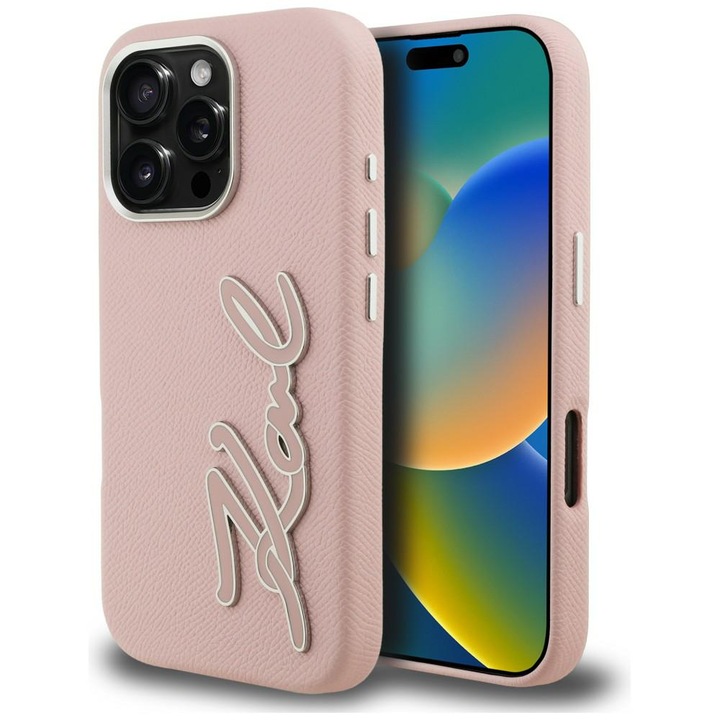 Carcasa Karl Lagerfeld FW Grained Logo roz 16 Pro Max