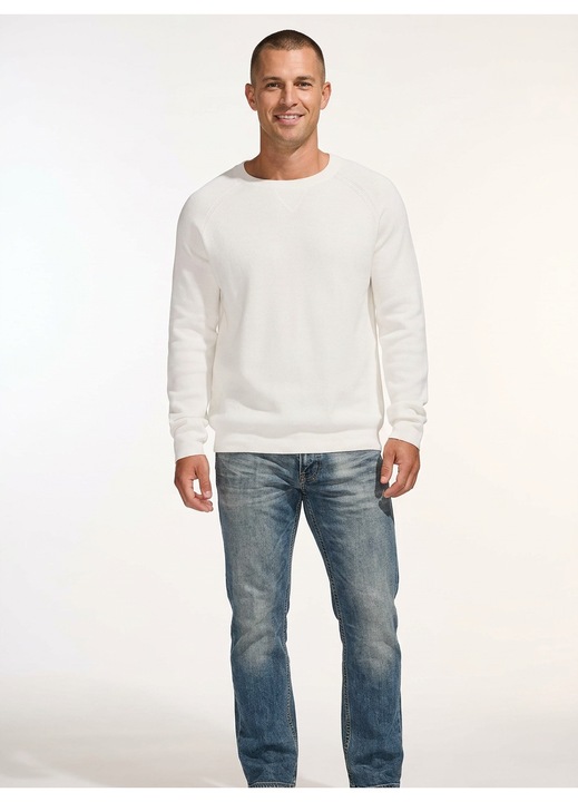 Férfi pulóver, USALL, modell, regular fit, 3XL, pamut, fehér, hosszú ujjú és kerek nyakú, részére