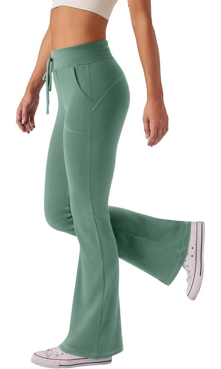 Pantaloni colanti sport dama, REORIA, cu craci evazati, XXL, polyester, gri, cu buzunare, pentru sport