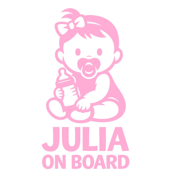 Sticker decorativ auto "JULIA ON BOARD", 10cm, Roz