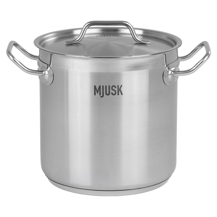 Oala inox cu capac profesionala, MJUSK, 6, 3L, 20 cm, otel inoxidabil, fund triplu, oala pentru gatit, inductie, aragaz gaz, electric si ceramic, inox