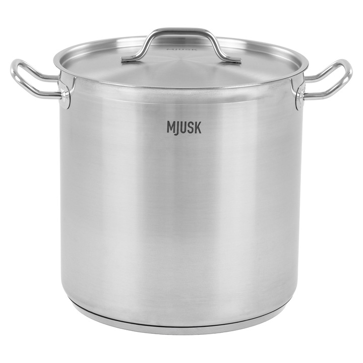 Oala profesionala inox cu capac, MJUSK, 21, 2L, 30 cm, otel inoxidabil, fund triplu, oala horeca pentru restaurante, plita inductie si gaz, inox