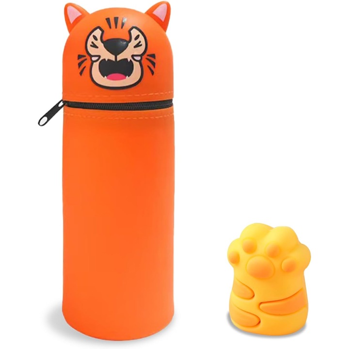 Tollartartó 2 az 1-ben, Nsawtasche, puha szilikon, tigris, narancssárga, fém cipzár, 19,5