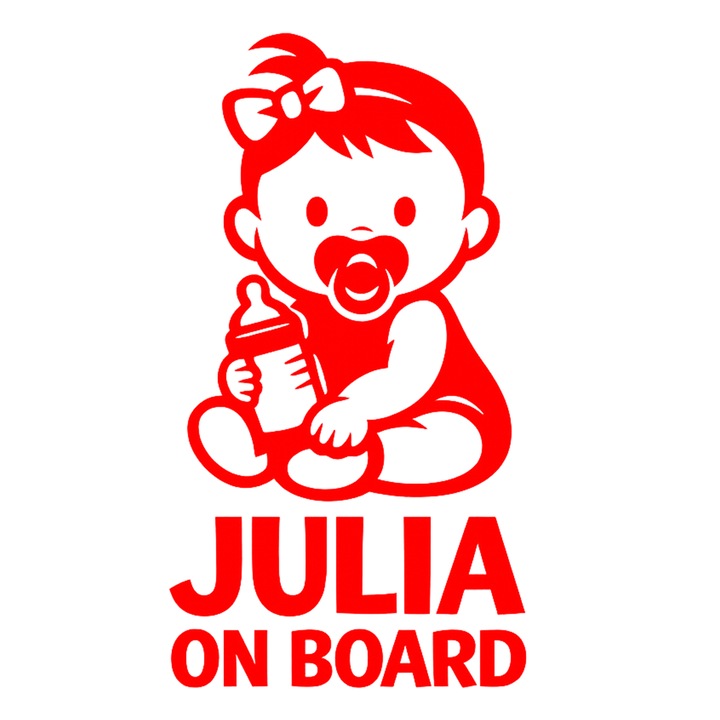 Sticker decorativ auto "JULIA ON BOARD", 10cm, Rosu