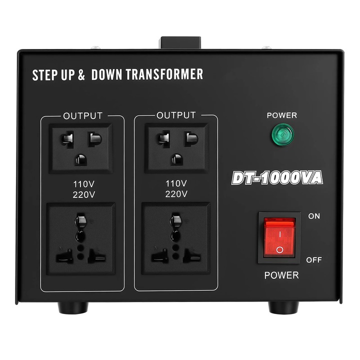 Преобразувател на напрежение, Трансформатор Step Up/Down, Здрав, 110V↔220V, 1000 VA, 800 W, За Пътуване и Дом, Черен