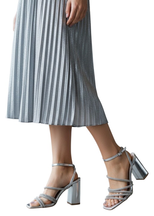 Elegáns szandál sarokkal A24-1063ezüst 127640, Ezüstszín