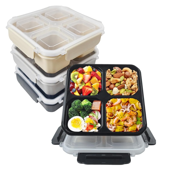Greenandlife Bento кутия за обяд с отделения, комплект от 4 броя, 4 секции, херметично затваряне с щракване, без BPA, материал
