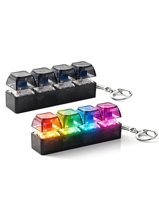 Антистрес играчка ключодържател с 4 бутона LED многоцветен прозрачен 7x3x1см