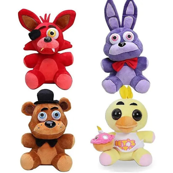Set 4 plusuri Five Nights at Freddy's Foxy, Bonnie, Freddy, Chica, plus moale umplut cu bumbac, Multicolor