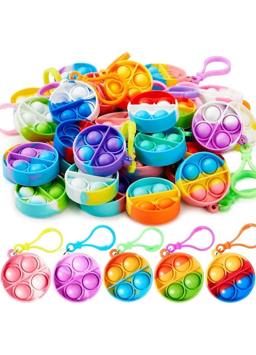 Brelocuri pop it rotunde set 12 buc multicolor 3,8x3,8cm silicon copii