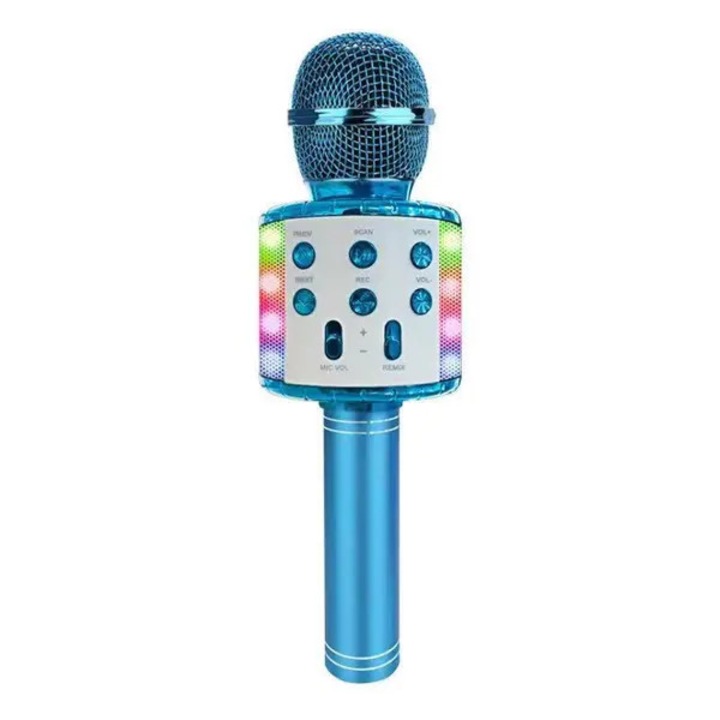Microfon karaoke wireless Bluetooth copii cu LED multicolor 320g 6-8h autonomie